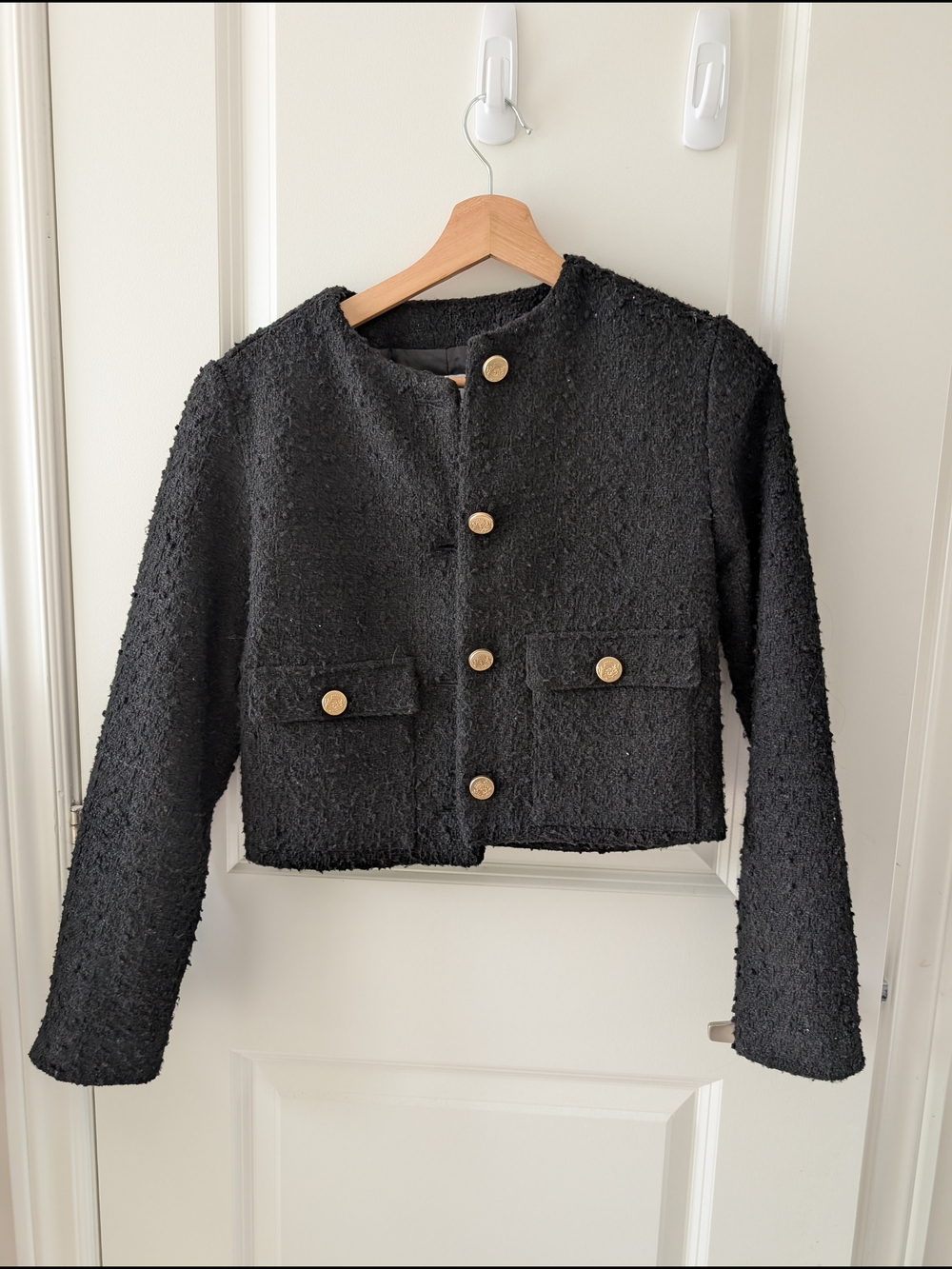 Abercrombie & Fitch - Black Tweed Cropped Blazer with Gold Buttons - Size XS